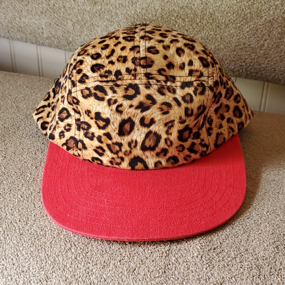 EUC Decky cheetah print hat red black adjustable